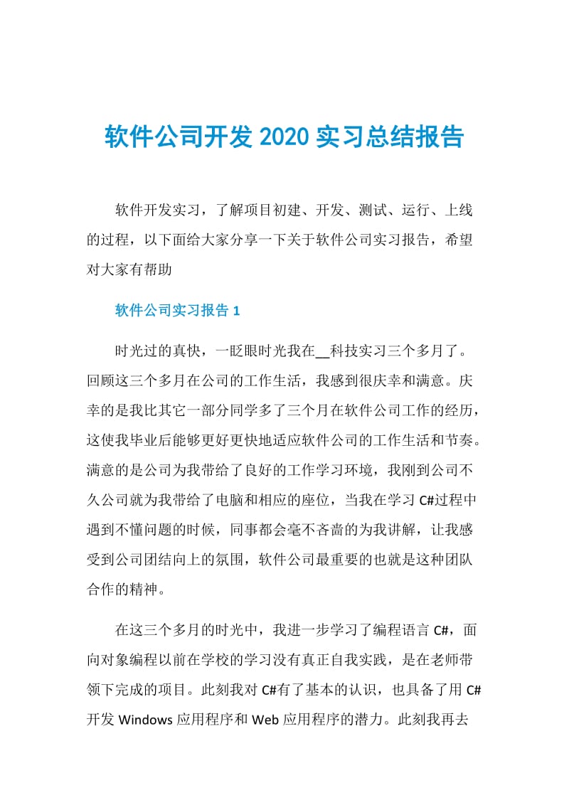 软件公司开发2020实习总结报告.doc_第1页