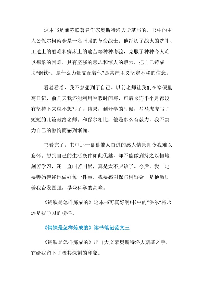 《钢铁是怎样炼成的》读书笔记最新范文5篇精选.doc_第3页