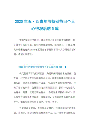 2020年五·四青年节特别节目个人心得观后感5篇.doc