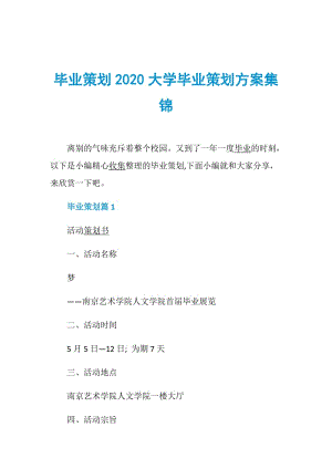 毕业策划2020大学毕业策划方案集锦.doc