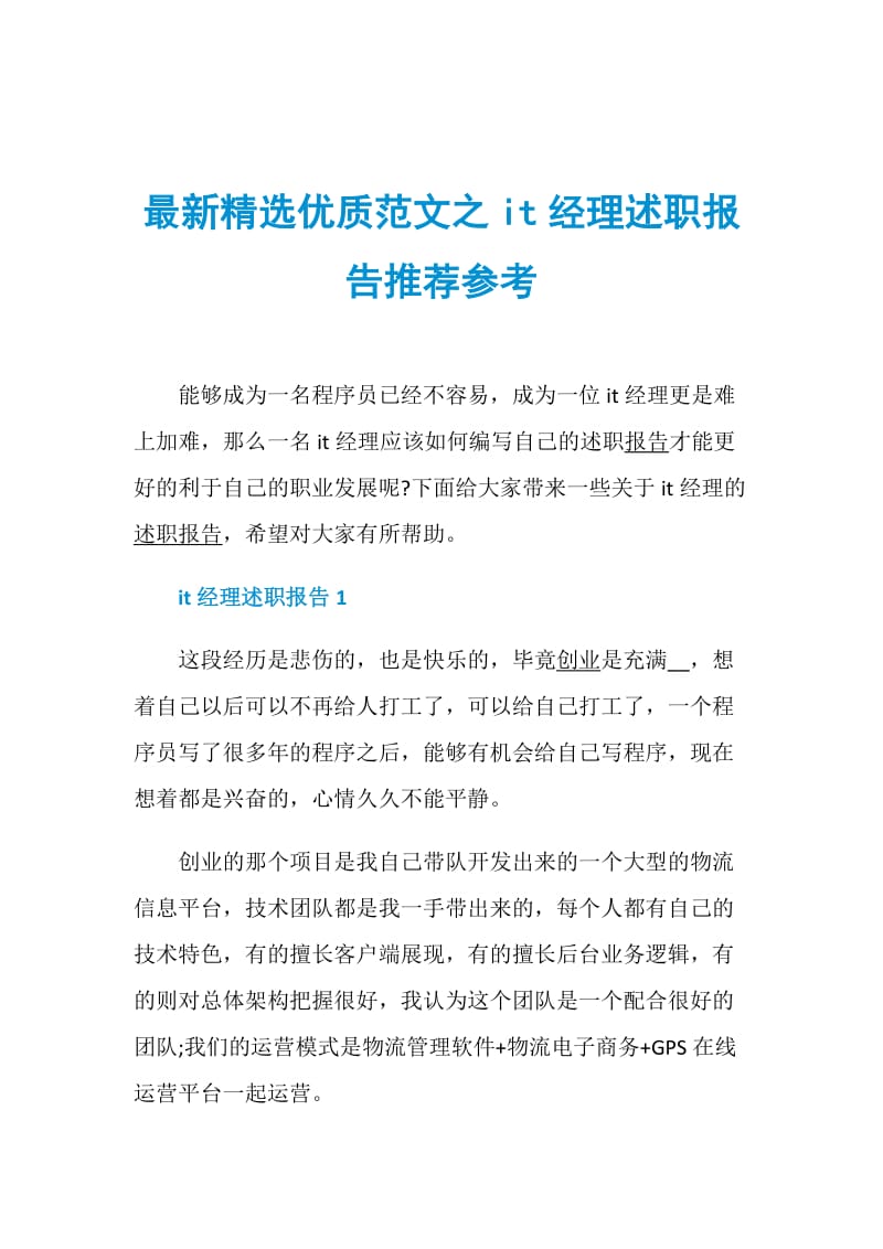 最新精选优质范文之it经理述职报告推荐参考.doc_第1页