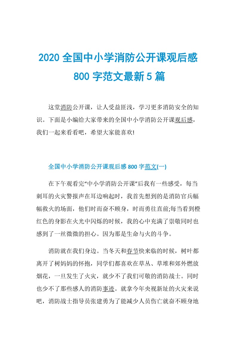 2020全国中小学消防公开课观后感800字范文最新5篇.doc_第1页