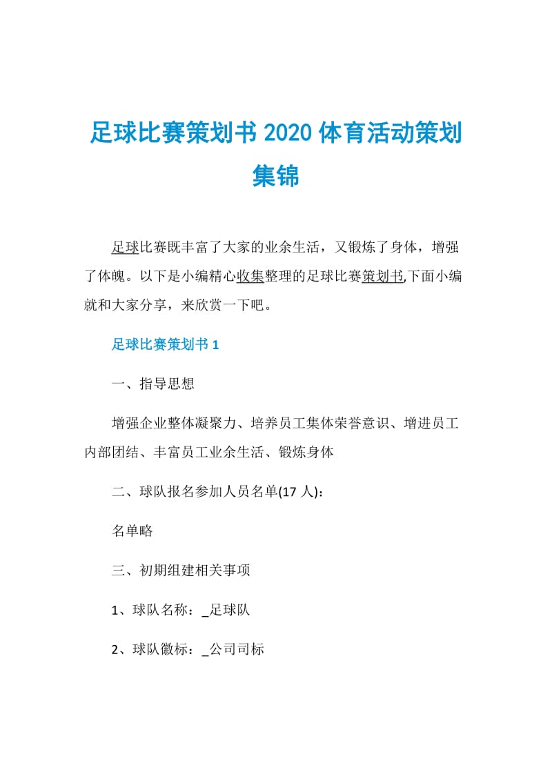 足球比赛策划书2020体育活动策划集锦.doc_第1页