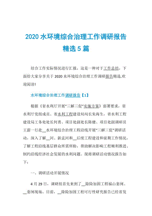 2020水环境综合治理工作调研报告精选5篇.doc