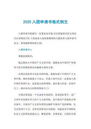 2020入团申请书格式例文.doc