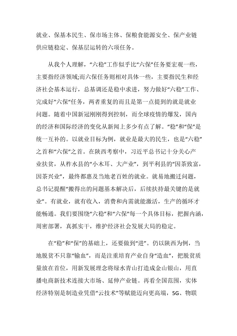 关于做好六稳六保工作任务的心得体会5篇集选.doc_第2页