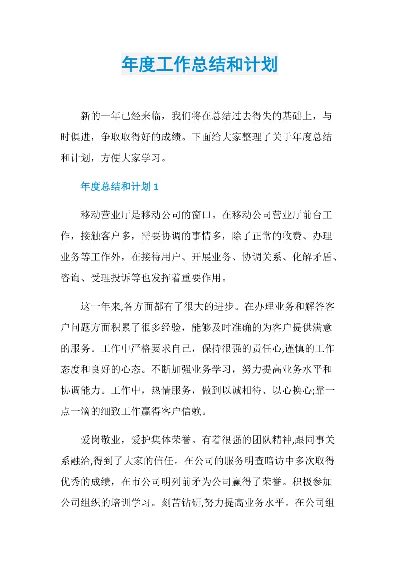 年度工作总结和计划.doc_第1页