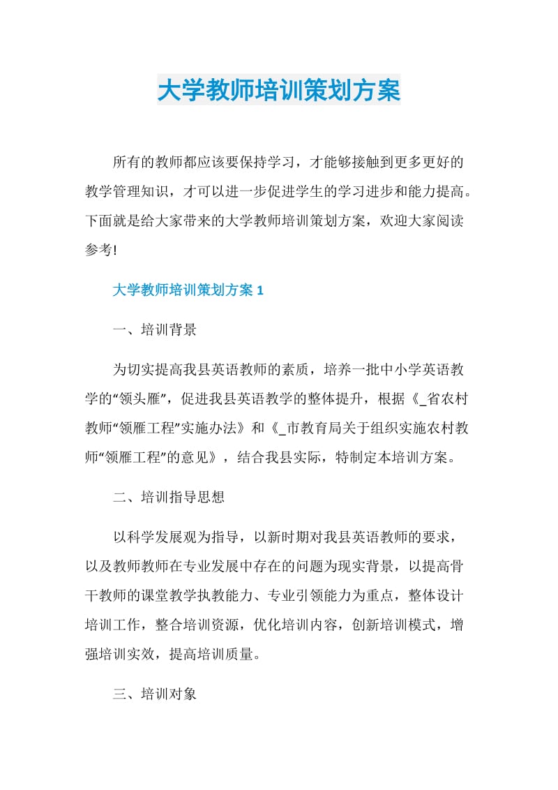 大学教师培训策划方案.doc_第1页