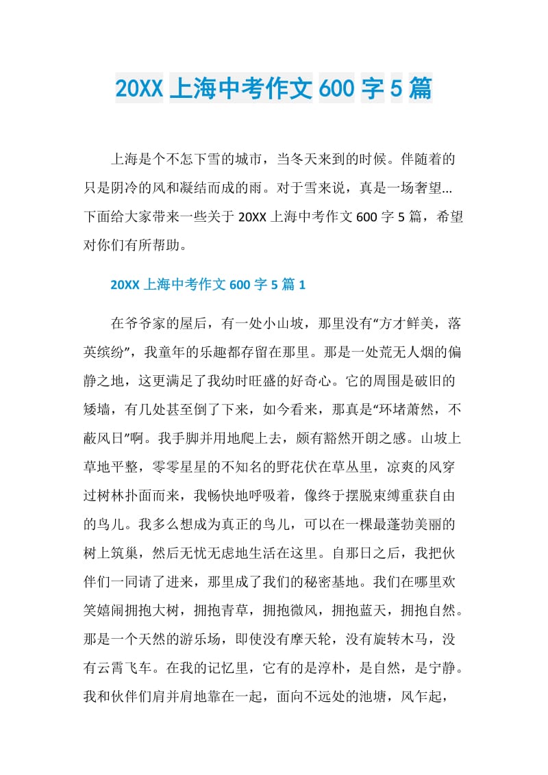 20XX上海中考作文600字5篇.doc_第1页