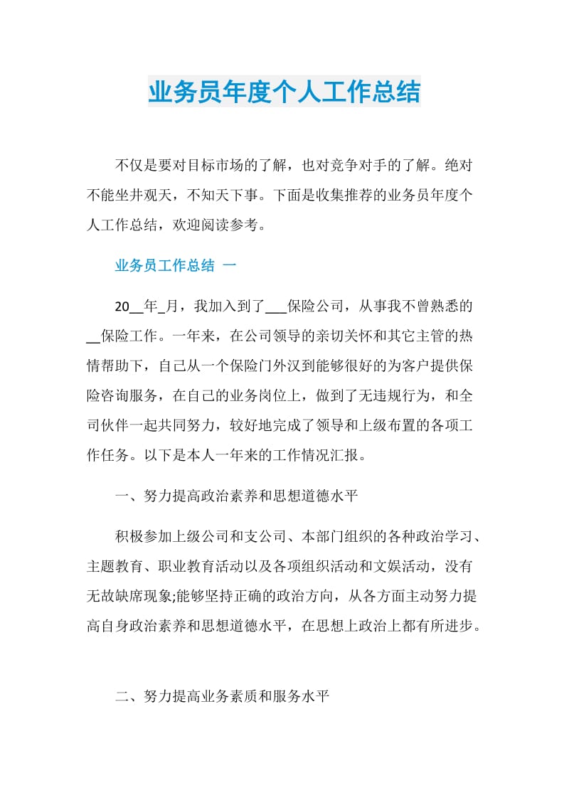 业务员年度个人工作总结.doc_第1页