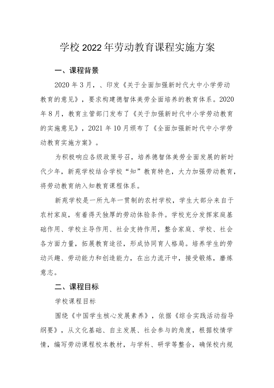 学校2022年劳动教育课程实施方案.docx_第1页