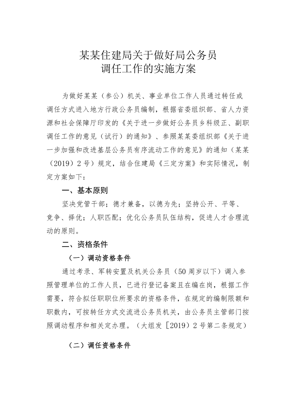 某某住建局关于做好局公务员调任工作的实施方案.docx_第1页