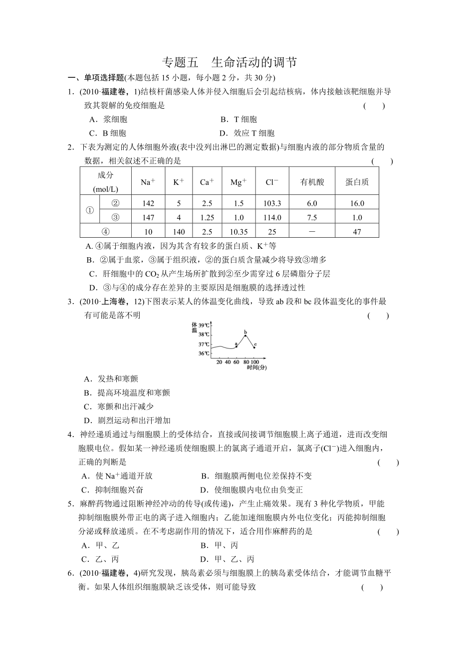 专题5-生命活动的调节-训练.doc_第1页