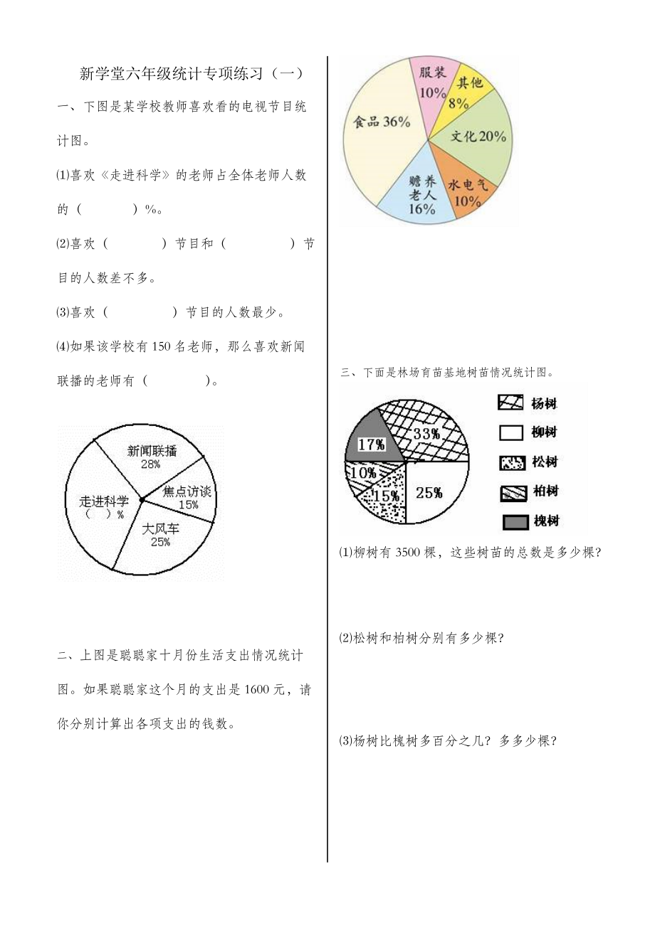 六年级上册数学统计应用题专项练习.doc_第1页