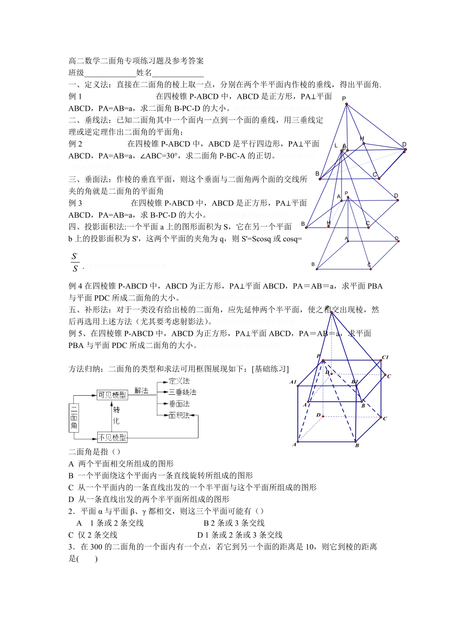 高二数学二面角专项练习题及参考答案.doc_第1页