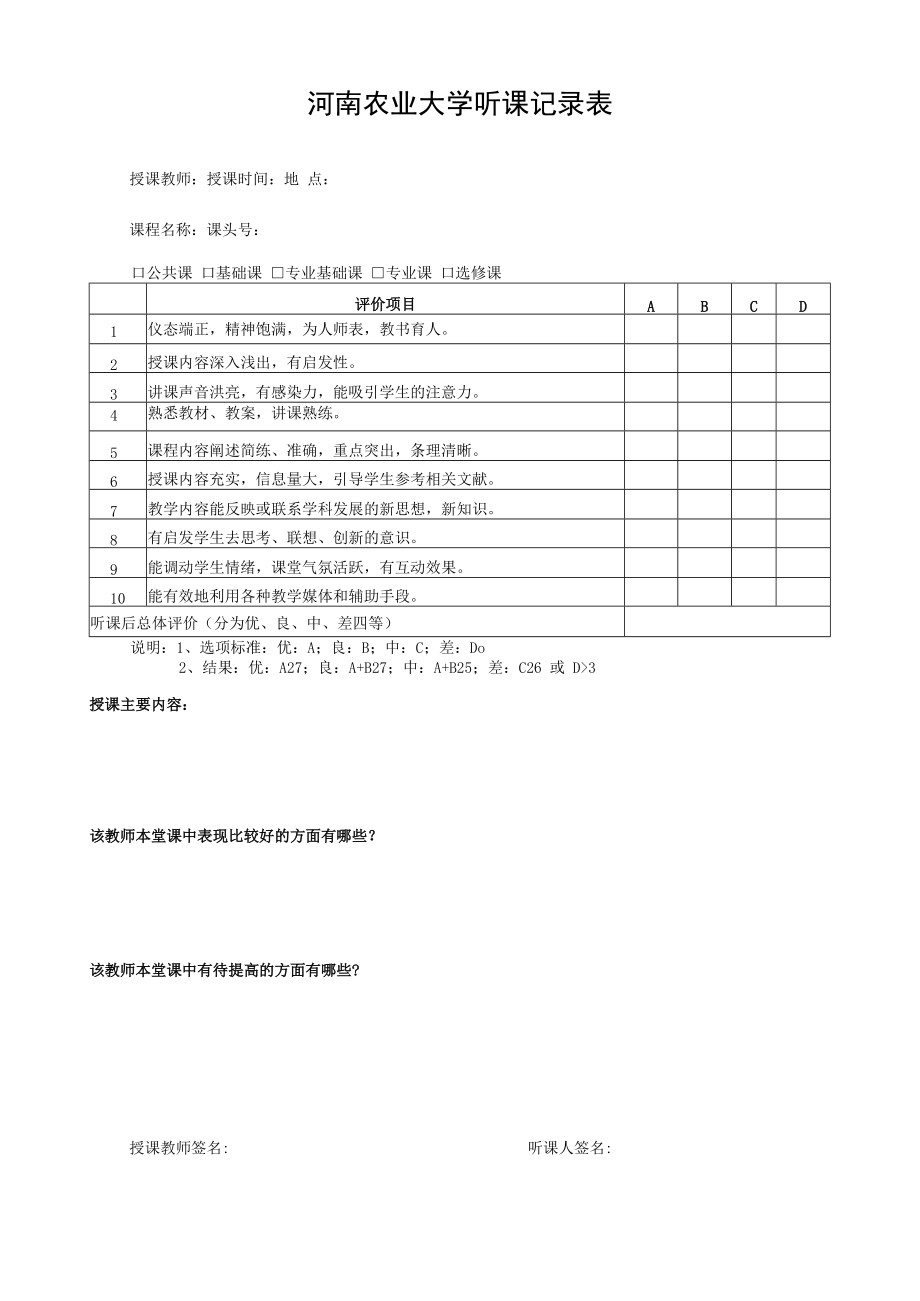 河南农业大学听课记录表.docx_第1页