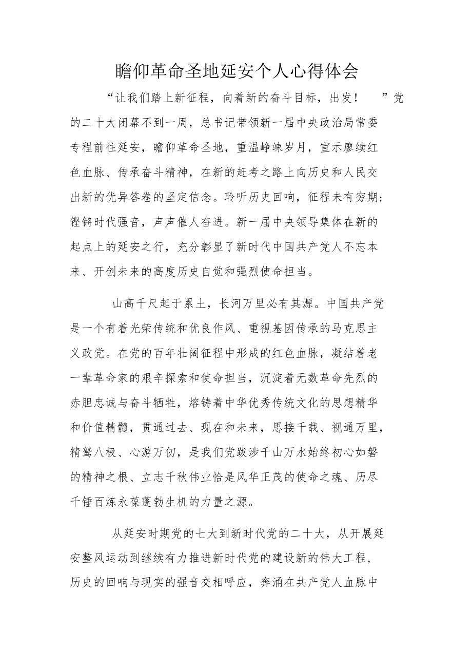 瞻仰革命圣地延安个人心得体会.docx_第1页