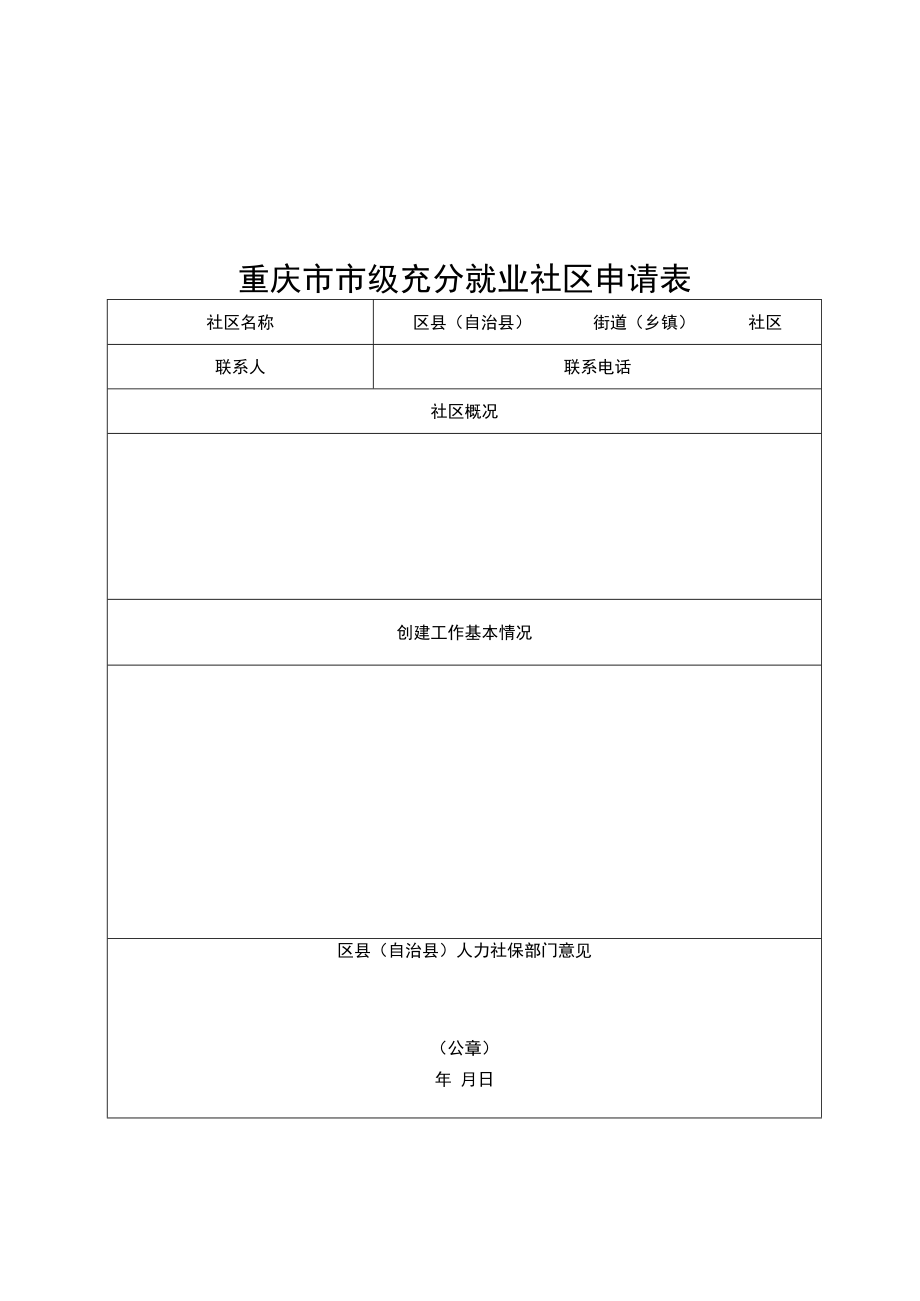 重庆市市级充分就业社区、就业村申请表.docx_第1页