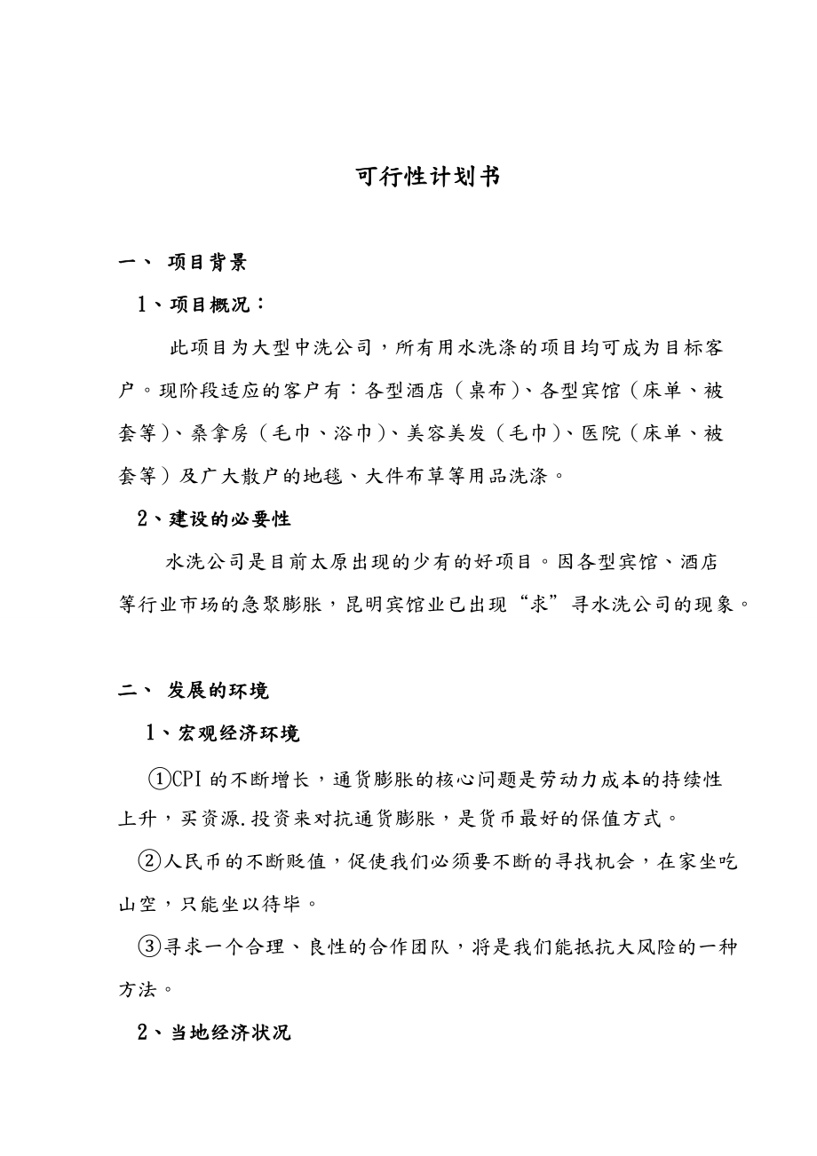 水洗公司项目可行性计划书.doc_第1页