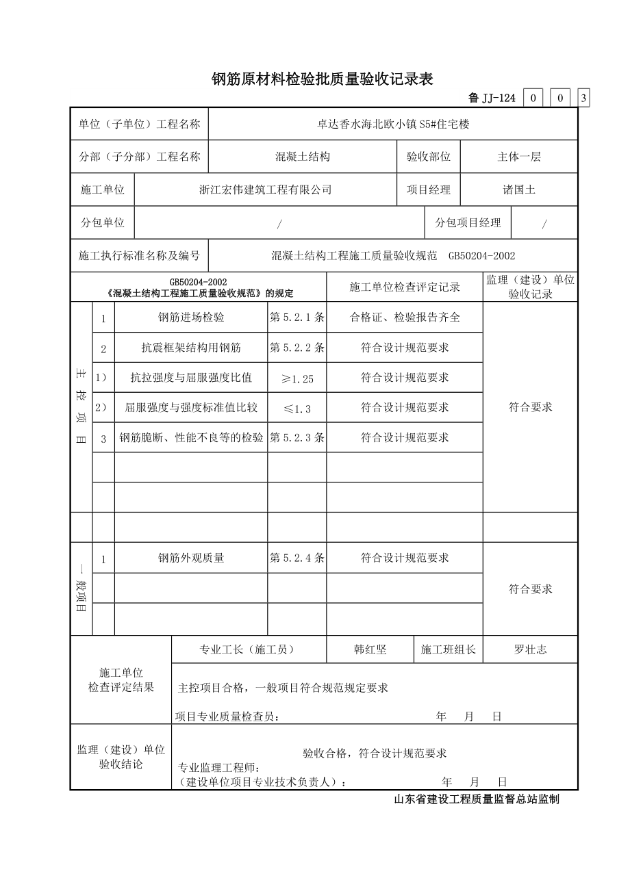 鲁JJ-124钢筋原材料检验批质量验收记录表.docx_第2页