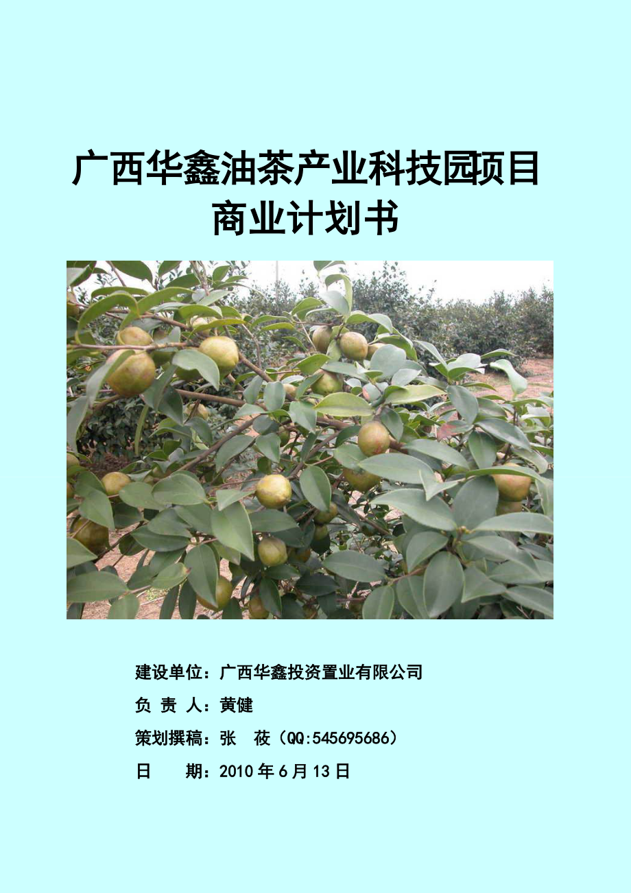 广西华鑫油茶产业科技园项目商业计划书.docx_第1页