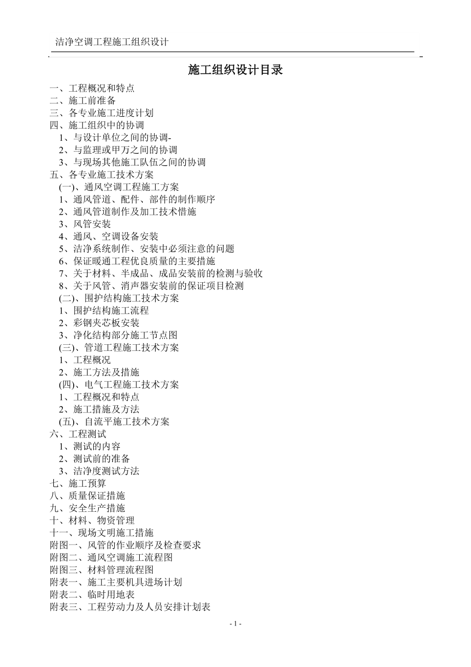 净化空调施工组织设计.docx_第1页