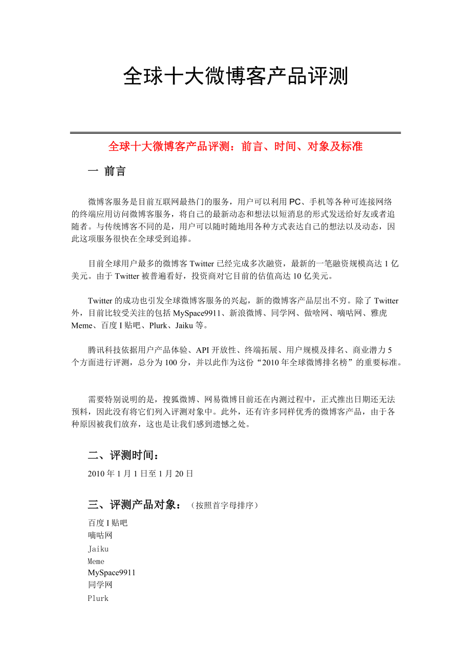 全球十大微博客产品评测.docx_第1页