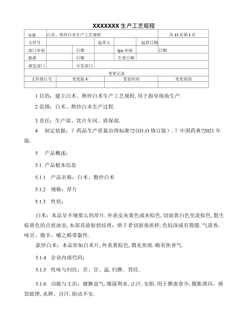 白术麸炒白术生产工艺规程.docx_第1页