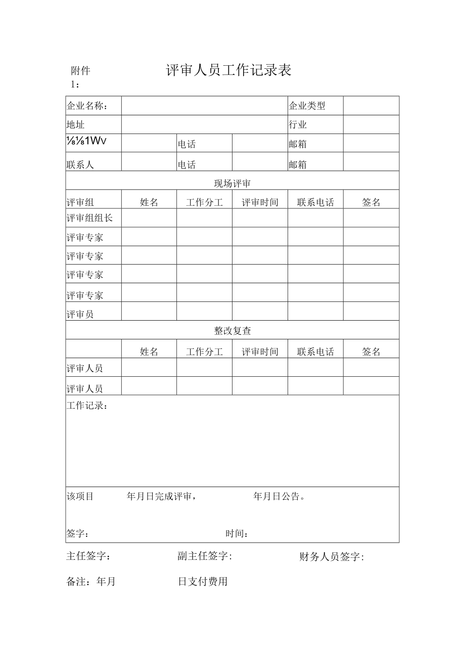 评审人员工作记录表.docx_第1页