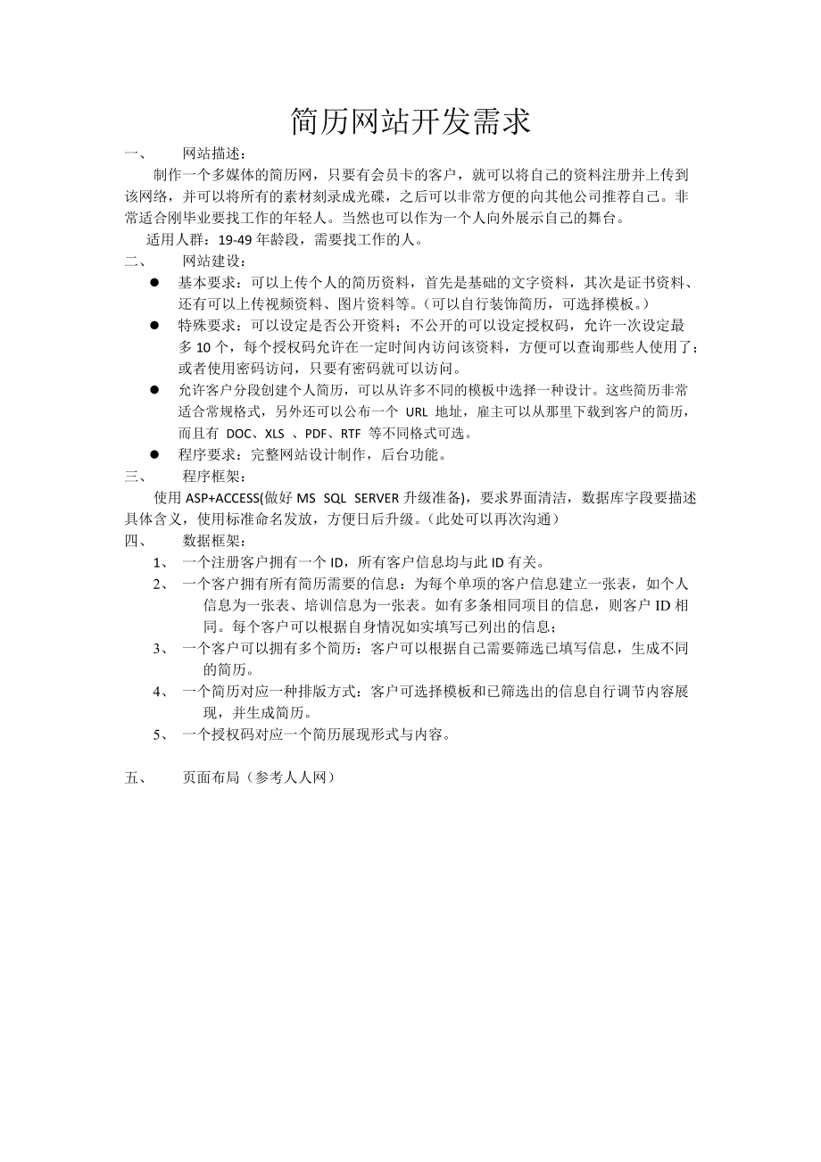 简历网站开发需求.docx_第1页