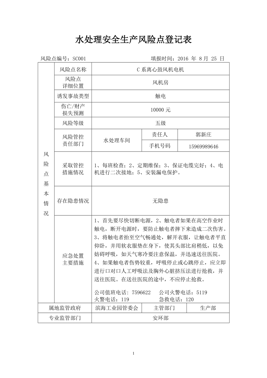 水处理安全生产风险点登记表.docx_第1页