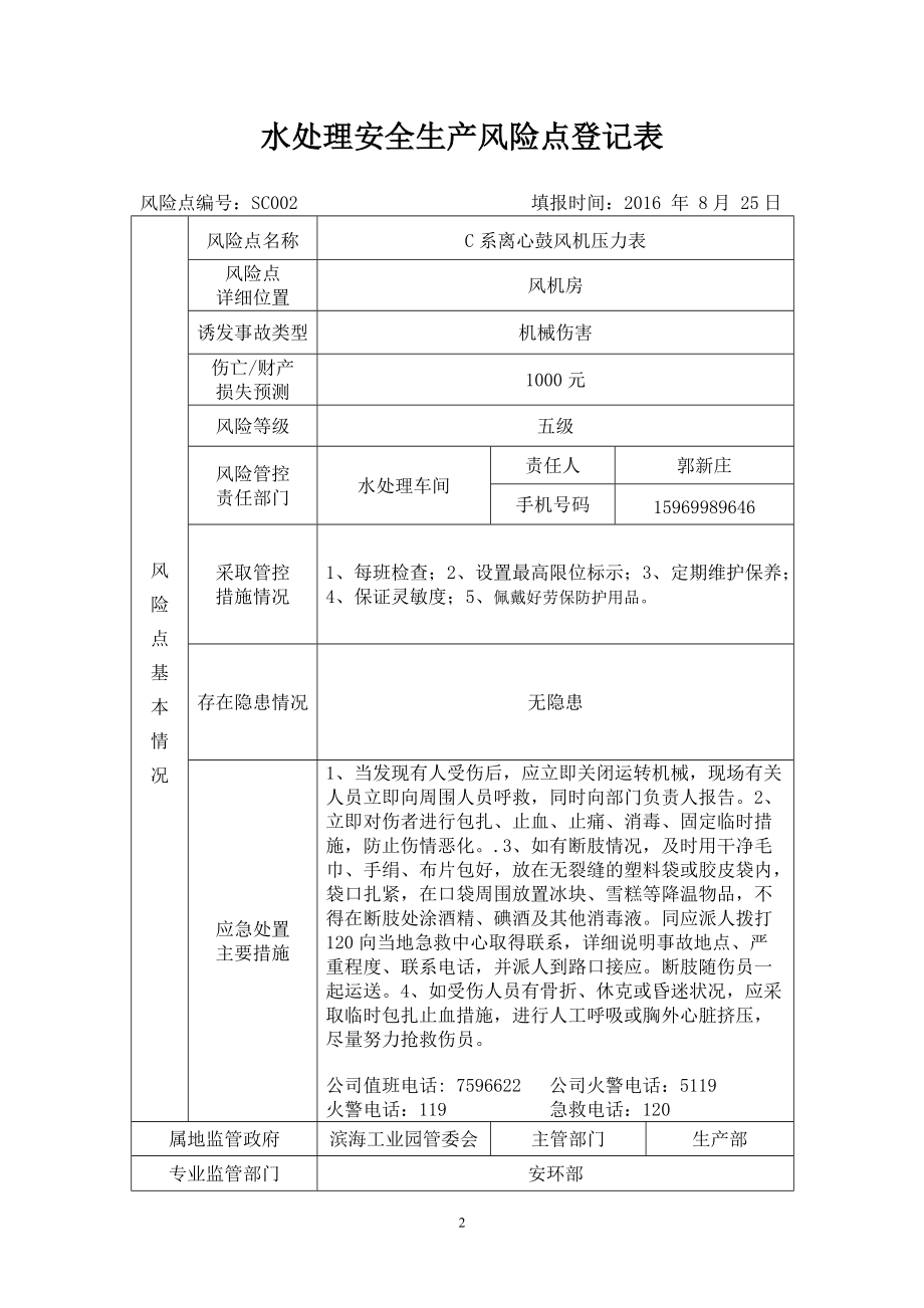 水处理安全生产风险点登记表.docx_第2页