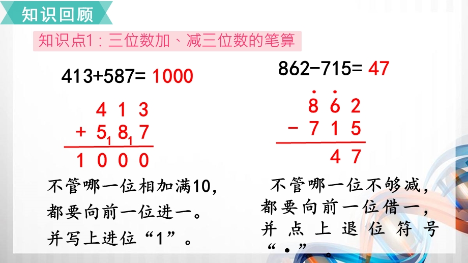 人教版小学三年级数学上册第四单元《万以内的加法和加法(二)》整理和复习及练习8 10ppt课件.pptx_第3页