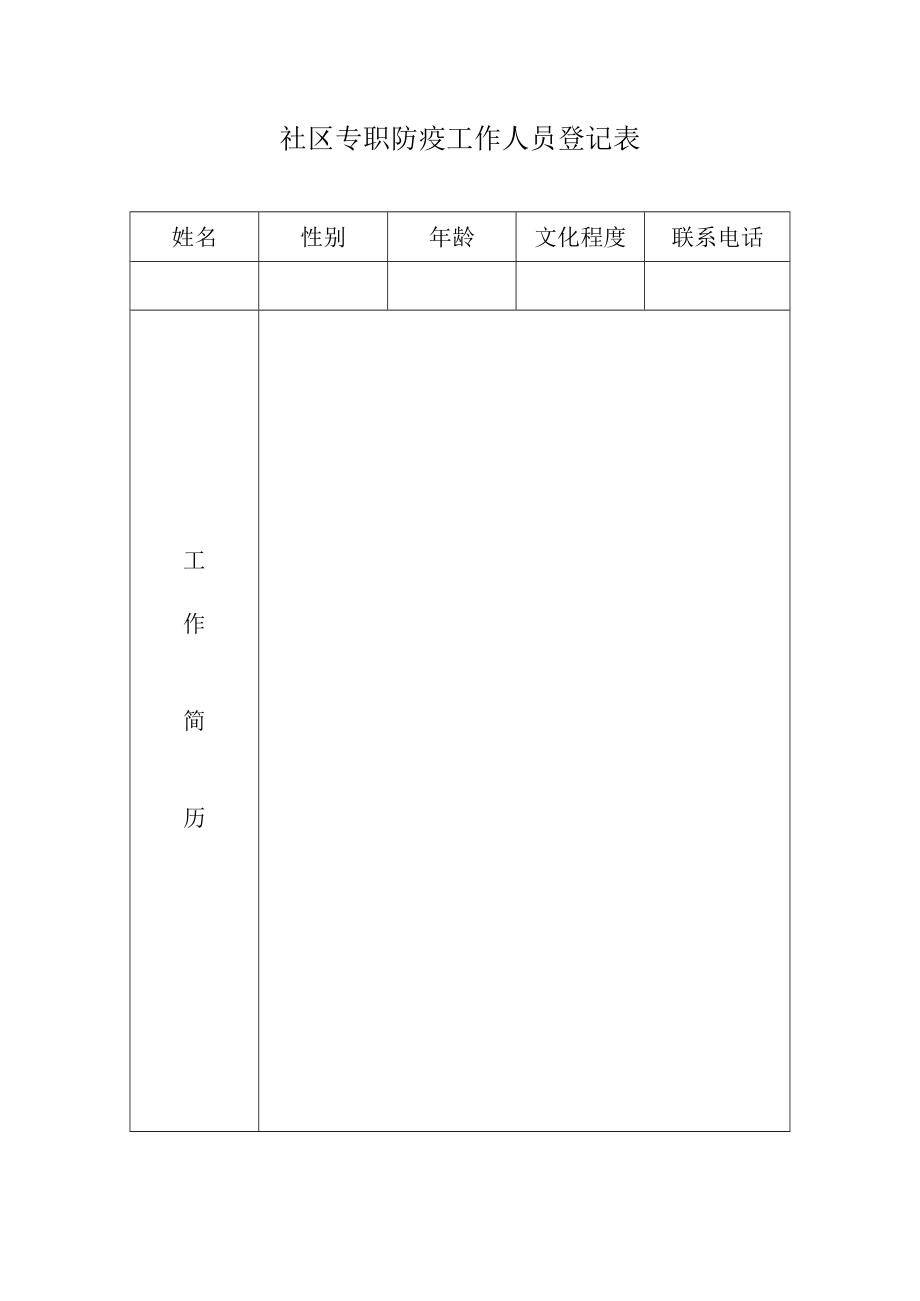 2022《社区专职防疫工作人员登记表》模板.docx_第1页