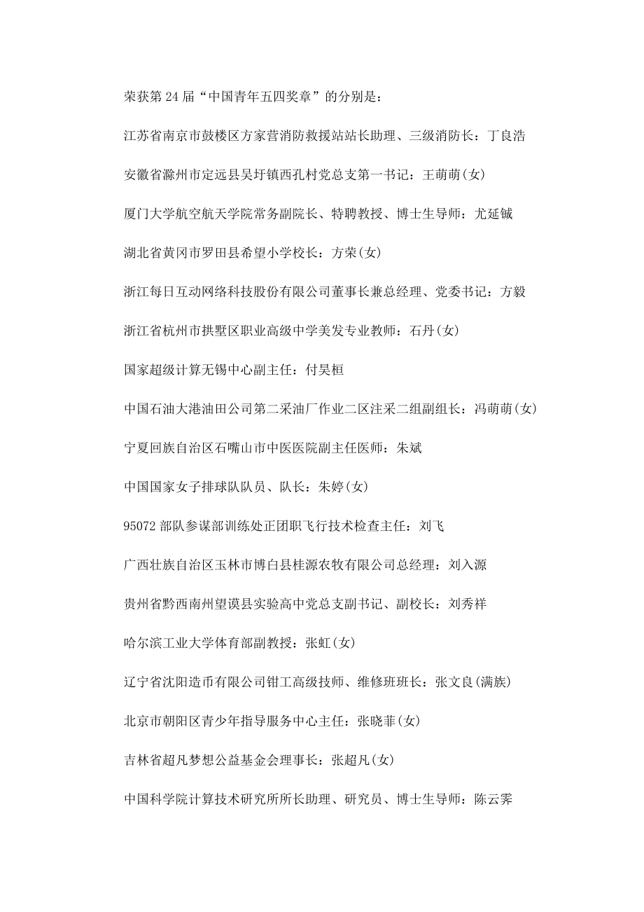 往届中国青年五四奖章获得者名单一览.doc_第3页