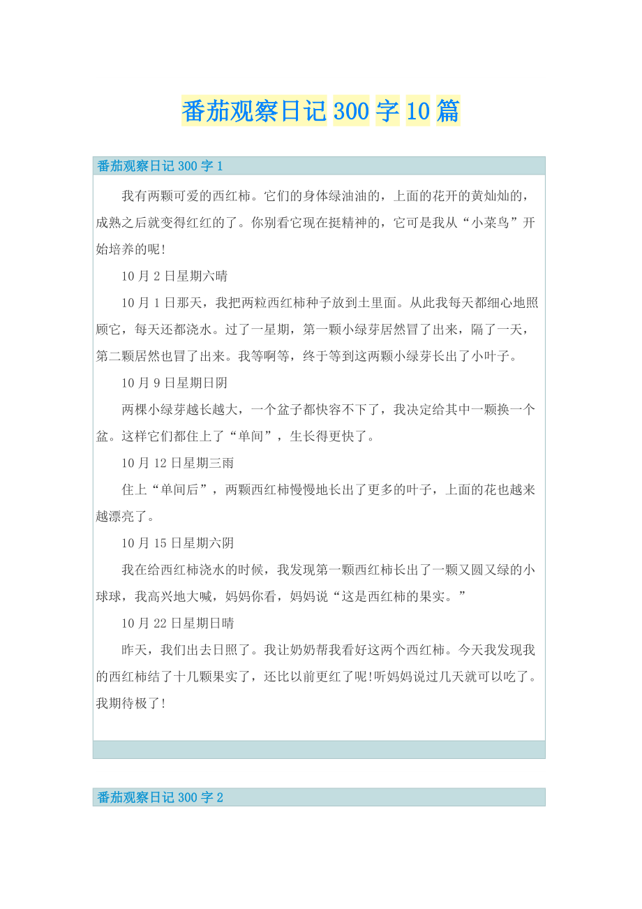 番茄观察日记300字10篇.doc_第1页