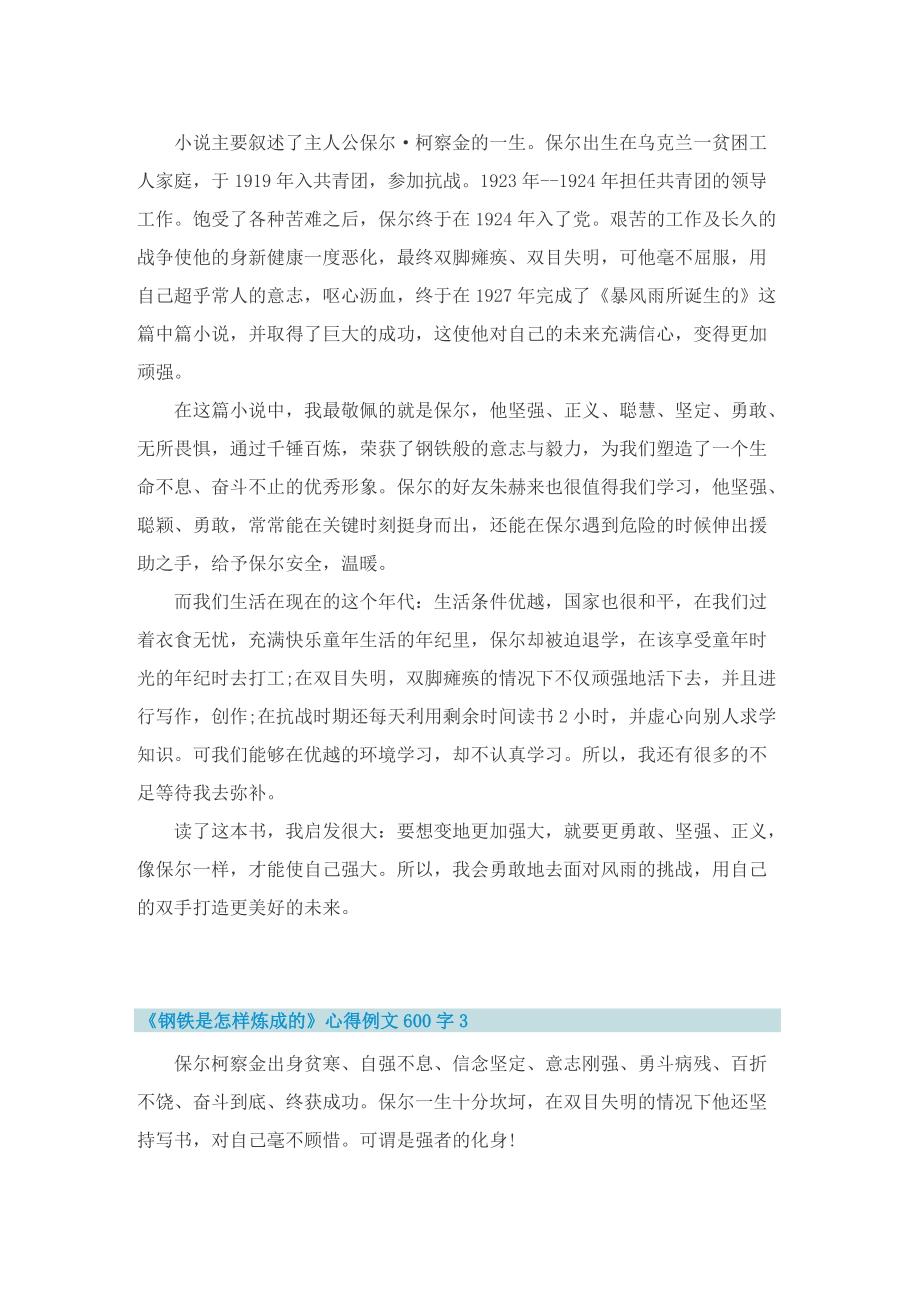 《钢铁是怎样炼成的》心得例文600字.doc_第2页