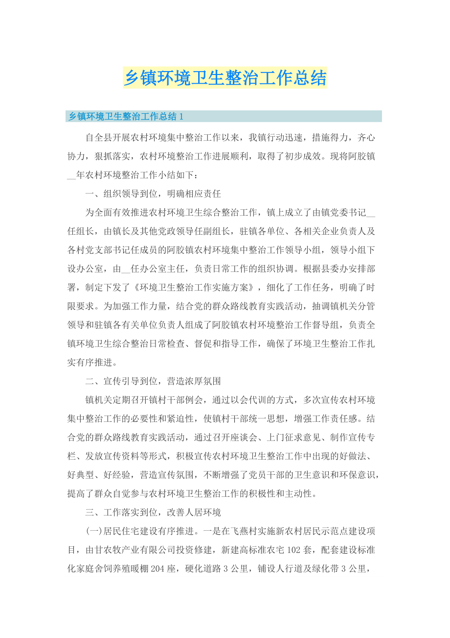 乡镇环境卫生整治工作总结.doc_第1页