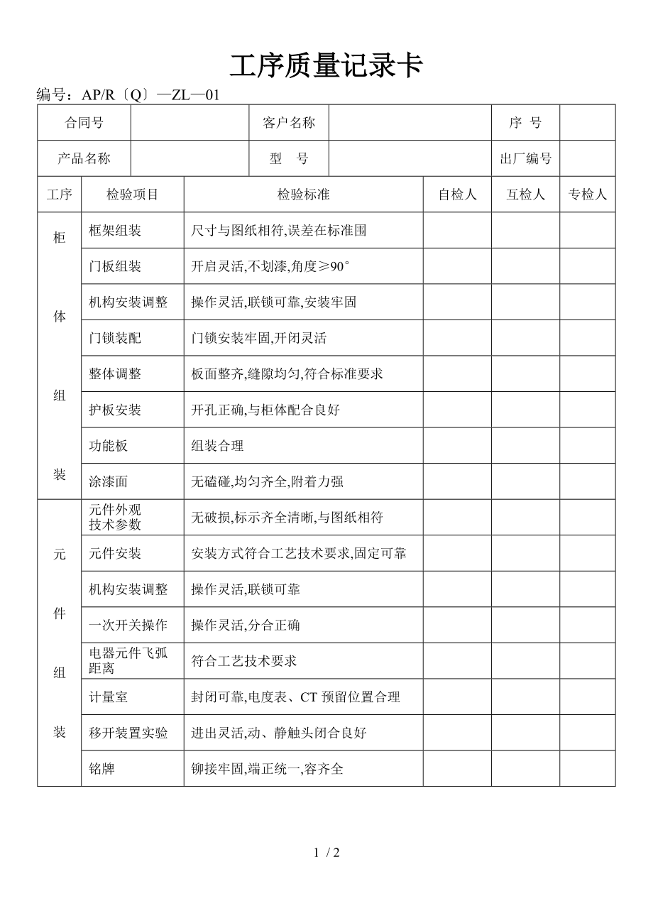 工序质量记录卡.doc_第1页