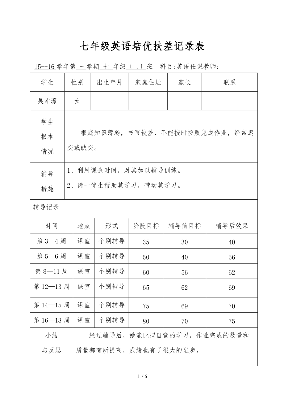 七级英语上培优扶差记录表.doc_第1页