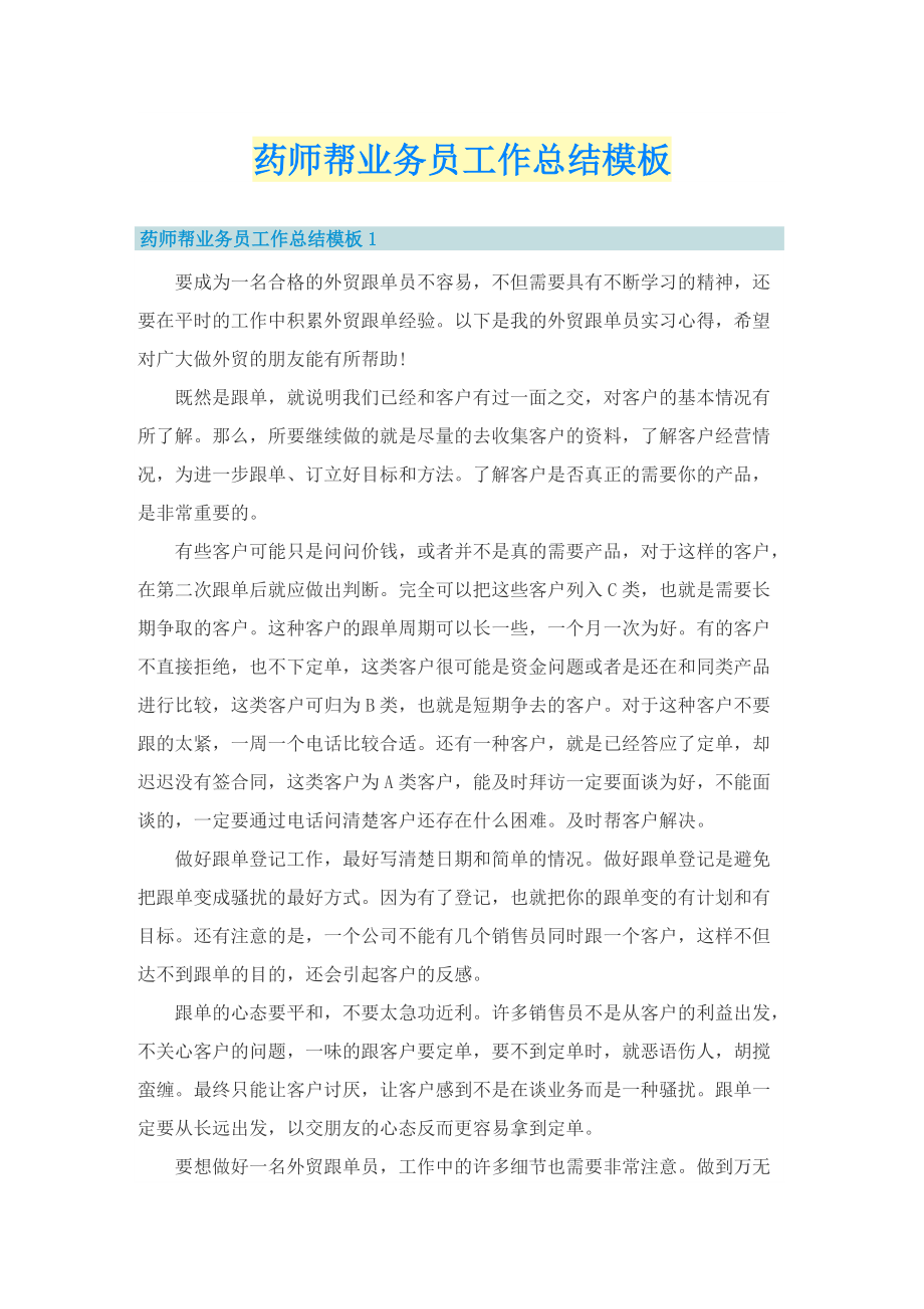 药师帮业务员工作总结模板.doc_第1页