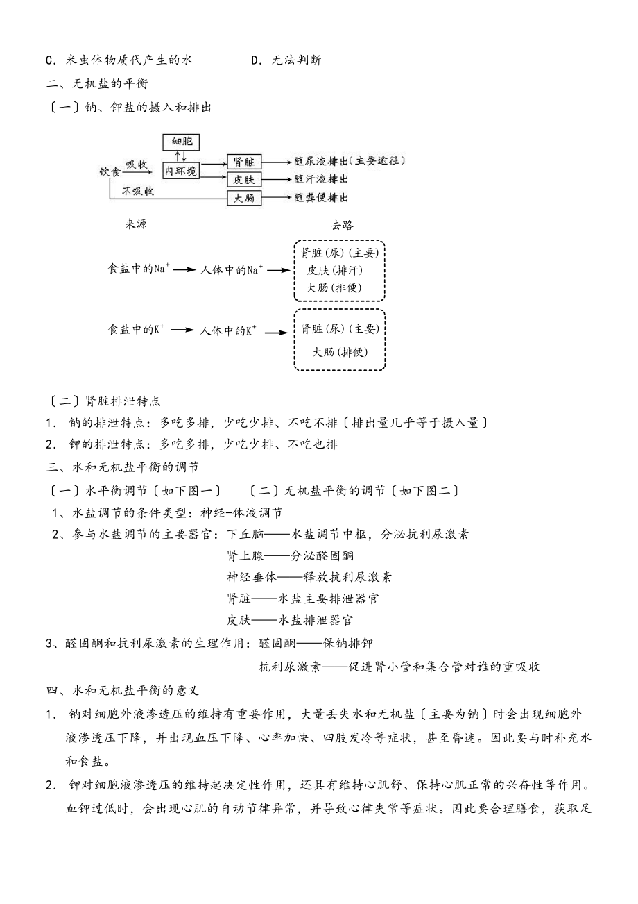 人体水盐平衡地调节习题及讲义.doc_第2页