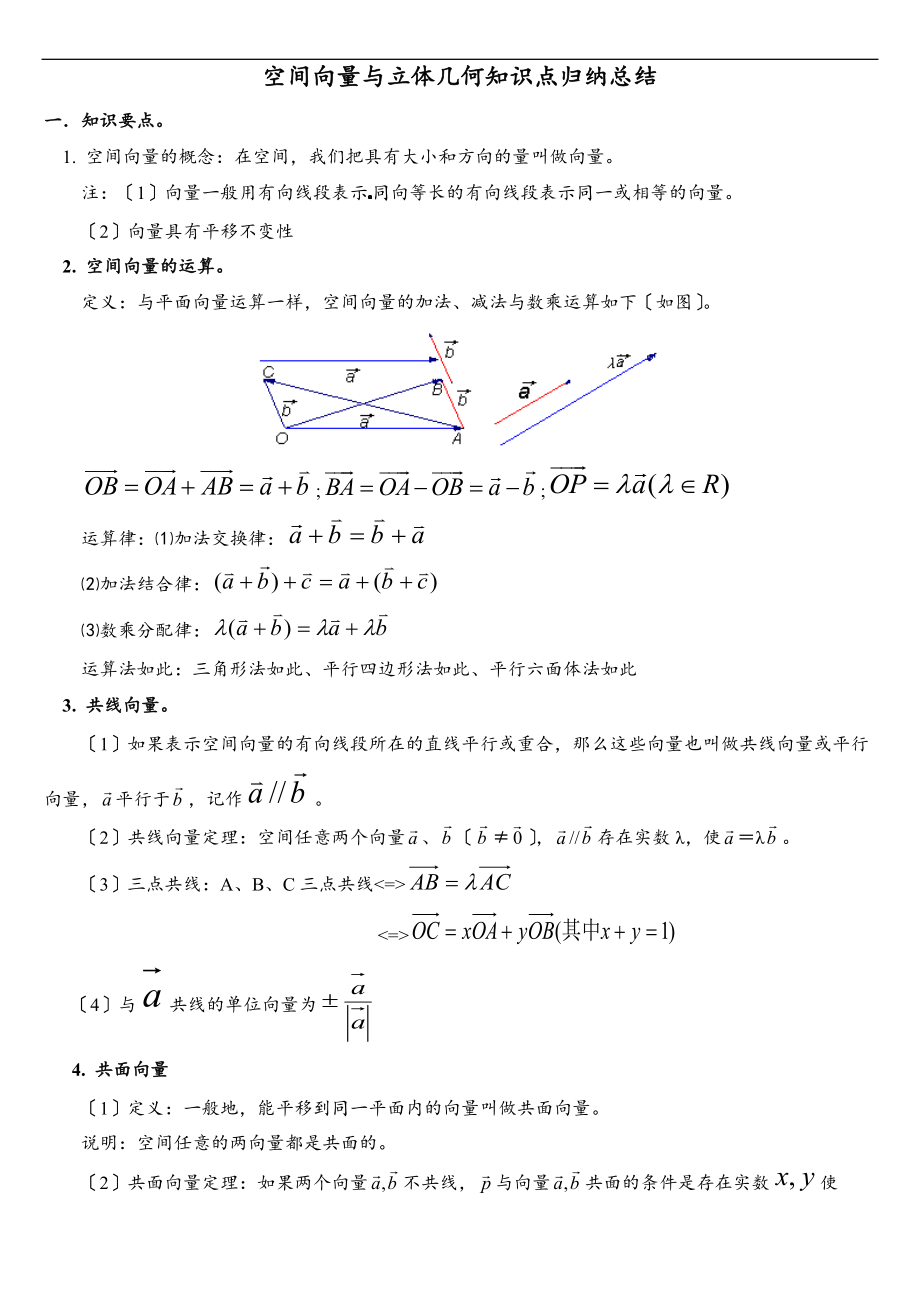 空间向量与立体几何知识点归纳总结材料.doc_第1页