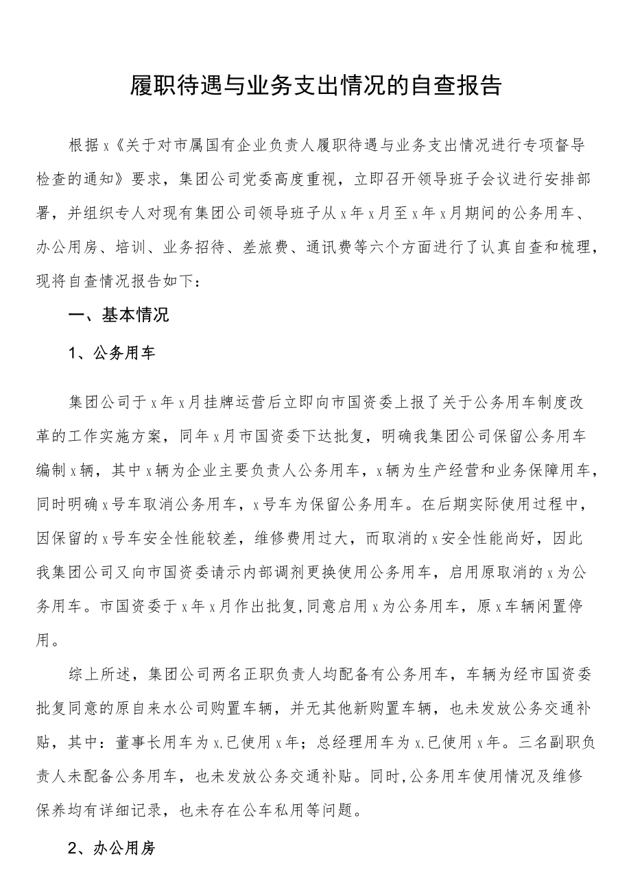 履职待遇与业务支出情况的自查报告.docx_第1页