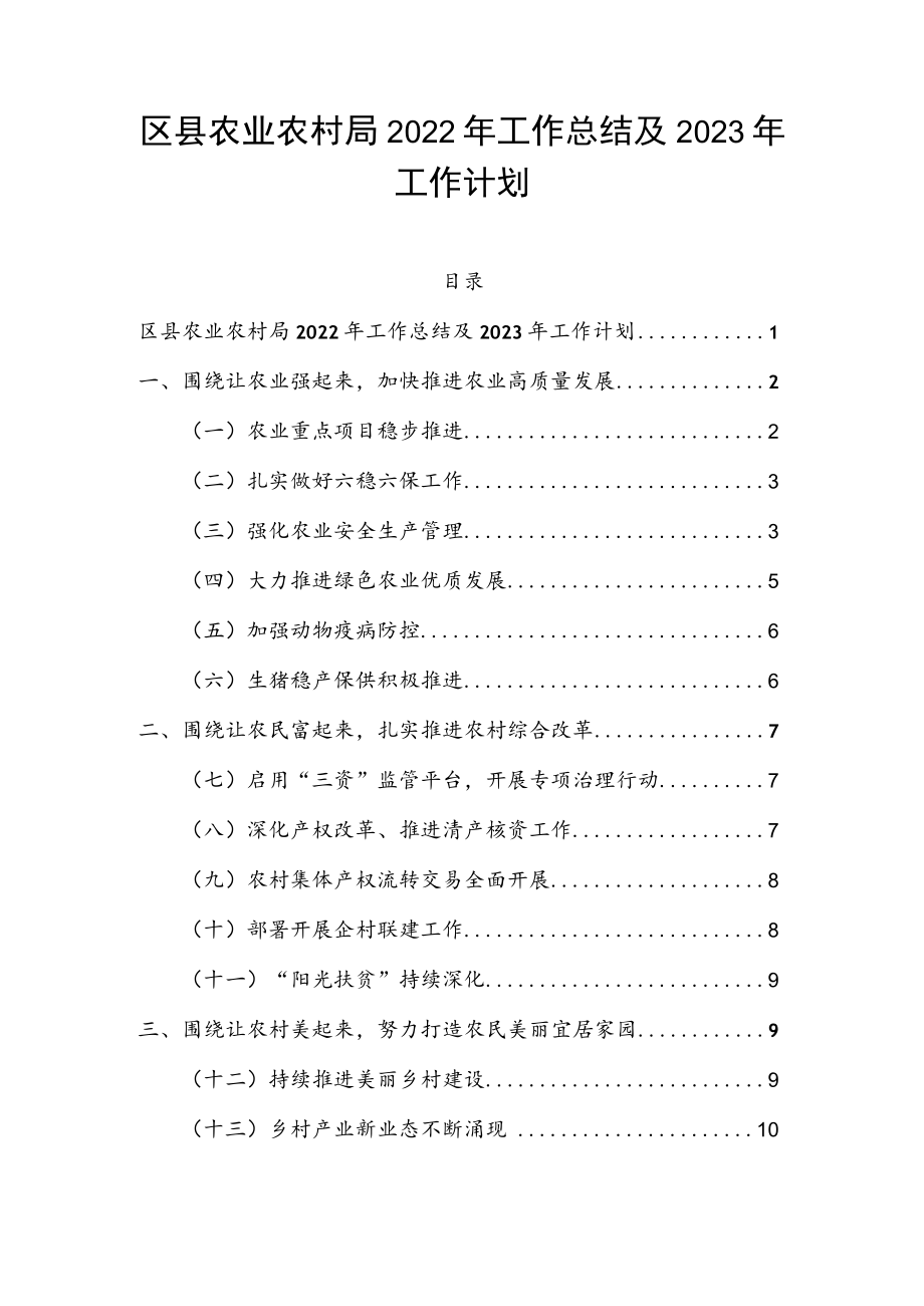 区县农业农村局2022年工作总结及2023年工作计划.docx_第1页