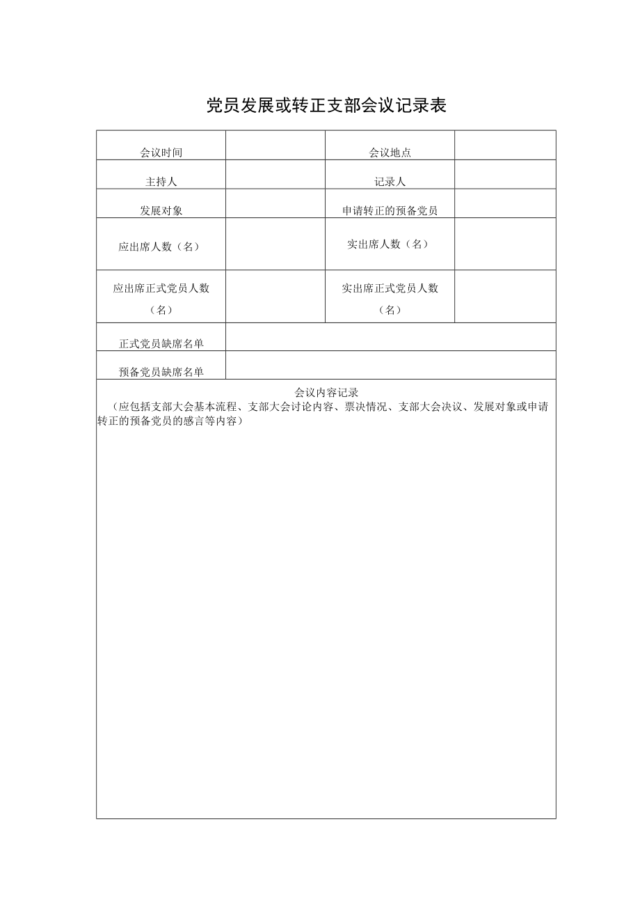 党员发展或转正支部会议记录表.docx_第1页