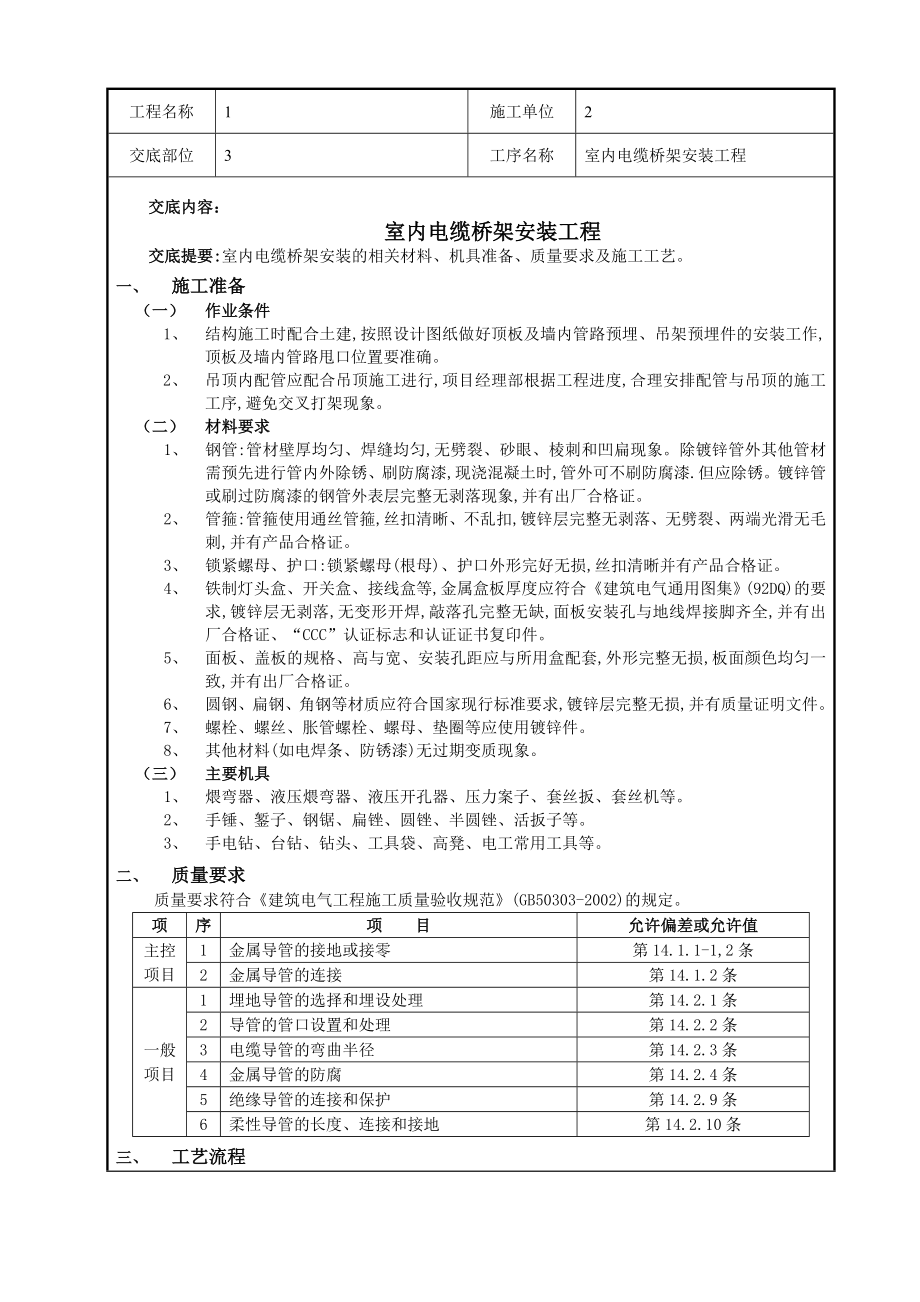 室内电缆桥架安装技术交底1.doc_第1页