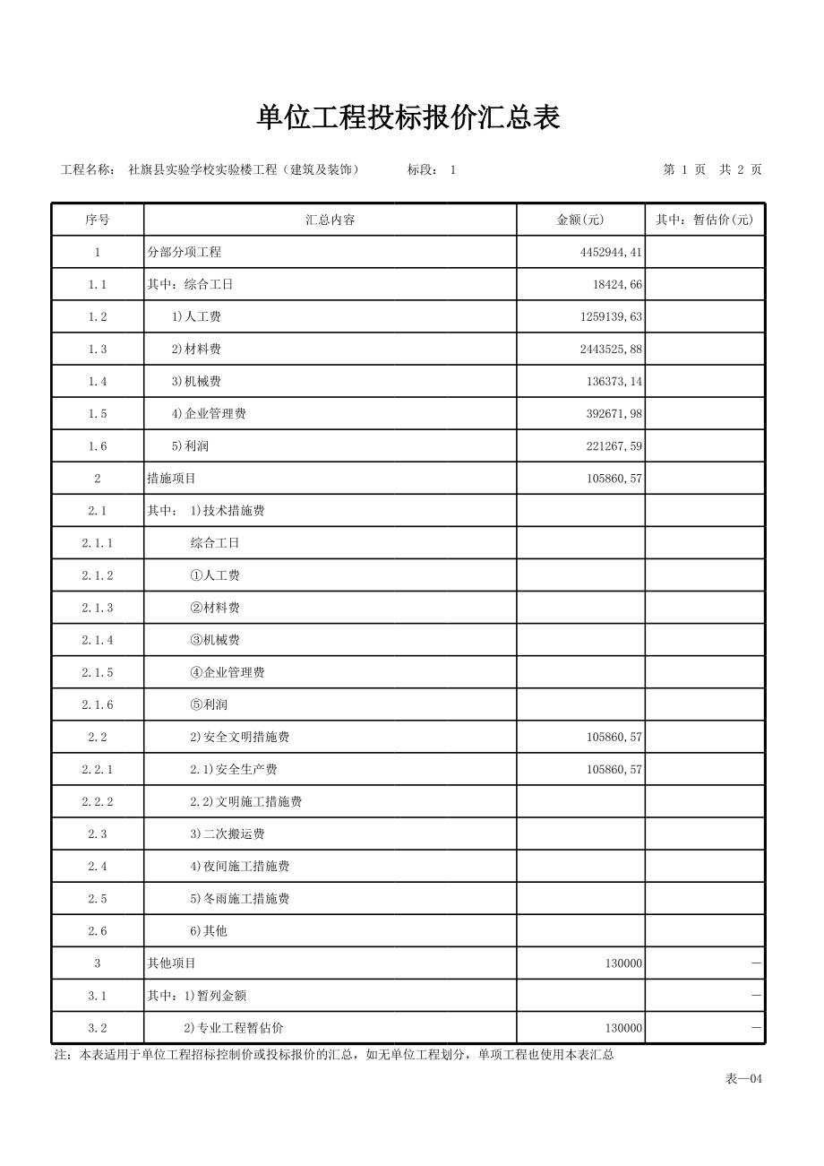 河南省某实验学校实验楼工程（建筑及装饰）投标总价.xls_第3页