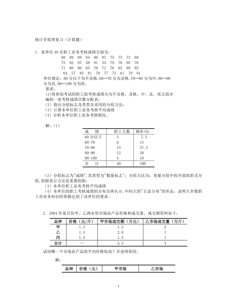 年【统计学原理】考试必备小抄(计算题)(新)1.doc_第1页