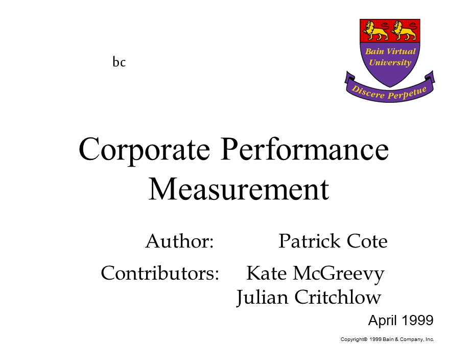 贝恩－业绩评估-CorporatePerformanceMeasurement.ppt_第1页